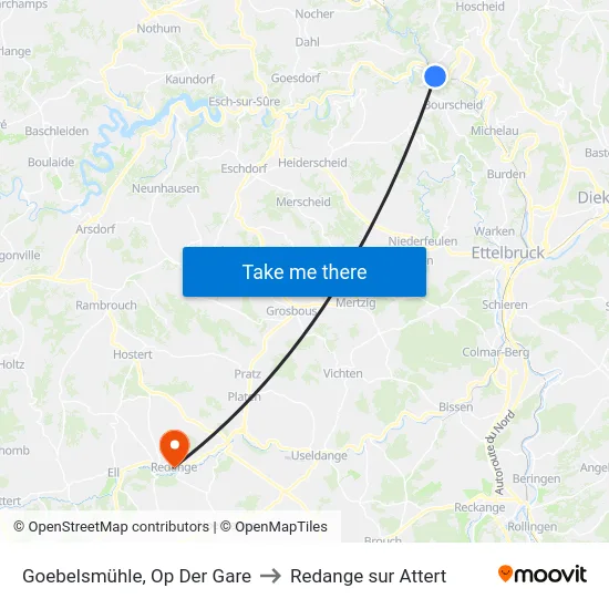 Goebelsmühle, Op Der Gare to Redange sur Attert map