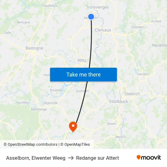 Asselborn, Elwenter Weeg to Redange sur Attert map