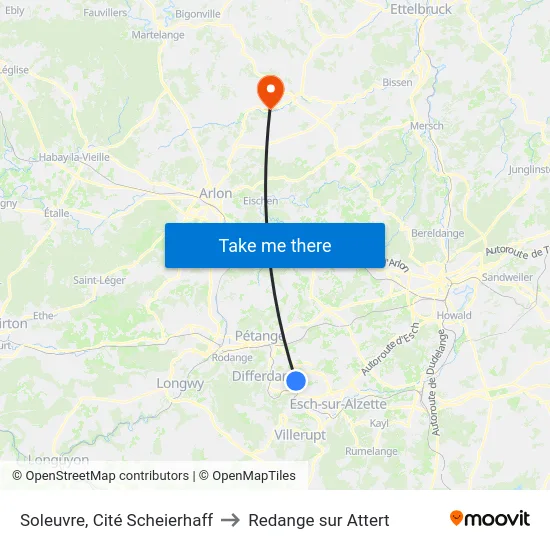 Soleuvre, Cité Scheierhaff to Redange sur Attert map