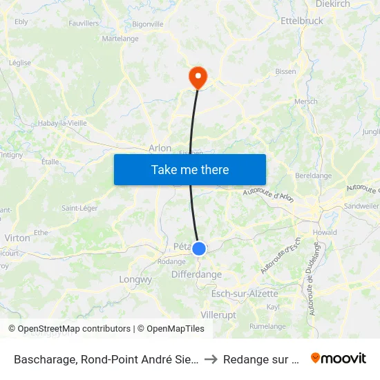 Bascharage, Rond-Point André Siebenbour to Redange sur Attert map
