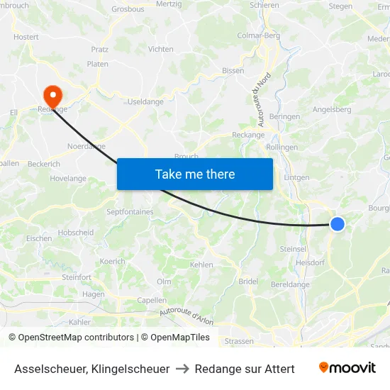 Asselscheuer, Klingelscheuer to Redange sur Attert map