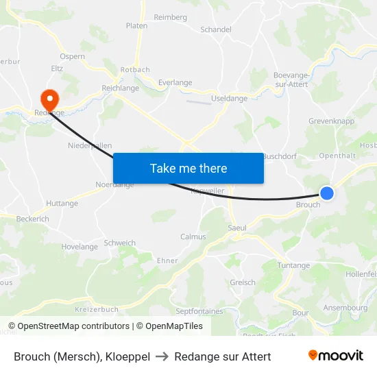 Brouch (Mersch), Kloeppel to Redange sur Attert map