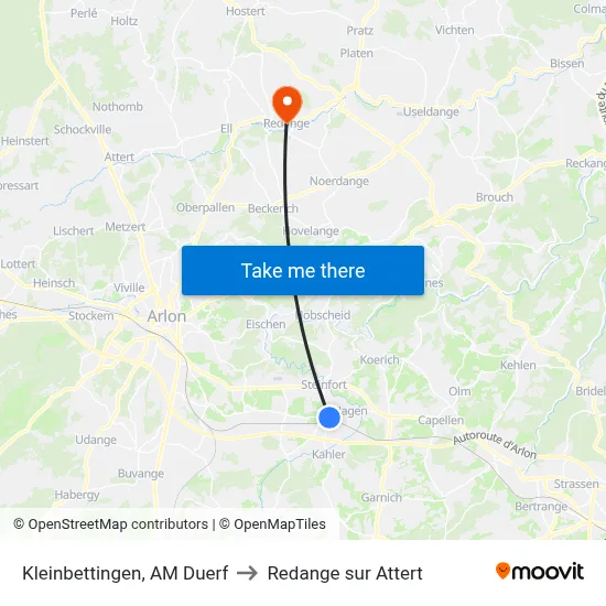 Kleinbettingen, AM Duerf to Redange sur Attert map