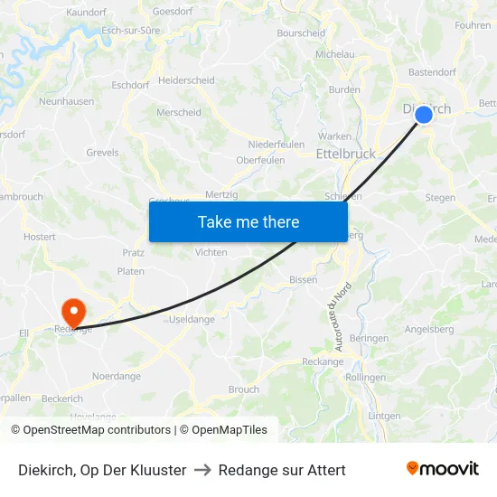 Diekirch, Op Der Kluuster to Redange sur Attert map