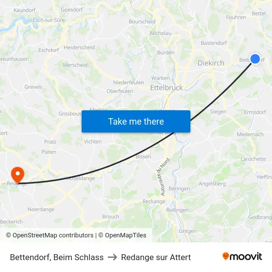 Bettendorf, Beim Schlass to Redange sur Attert map