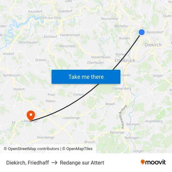 Diekirch, Friedhaff to Redange sur Attert map