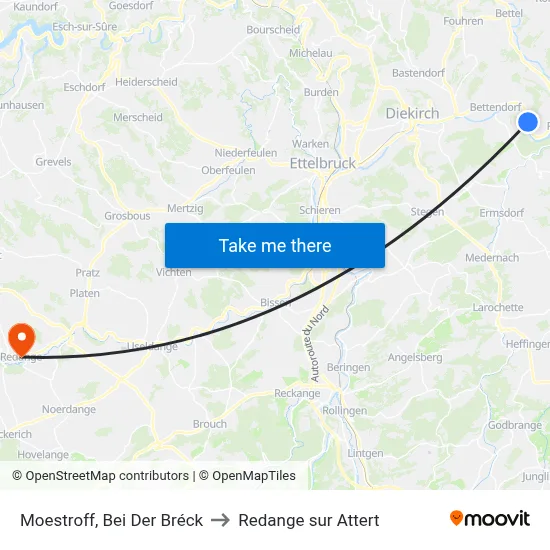 Moestroff, Bei Der Bréck to Redange sur Attert map