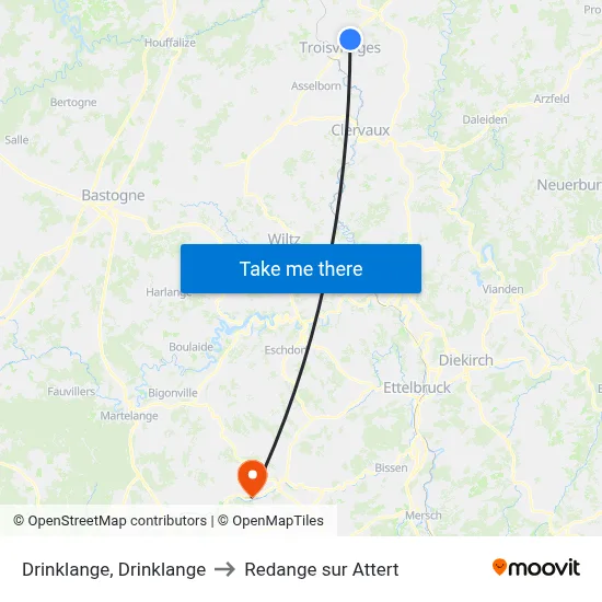 Drinklange, Drinklange to Redange sur Attert map