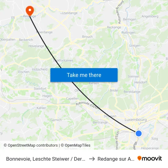 Bonnevoie, Leschte Steiwer / Dernier Sol to Redange sur Attert map