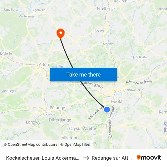 Kockelscheuer, Louis Ackermann to Redange sur Attert map