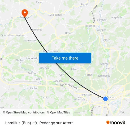 Hamilius (Bus) to Redange sur Attert map