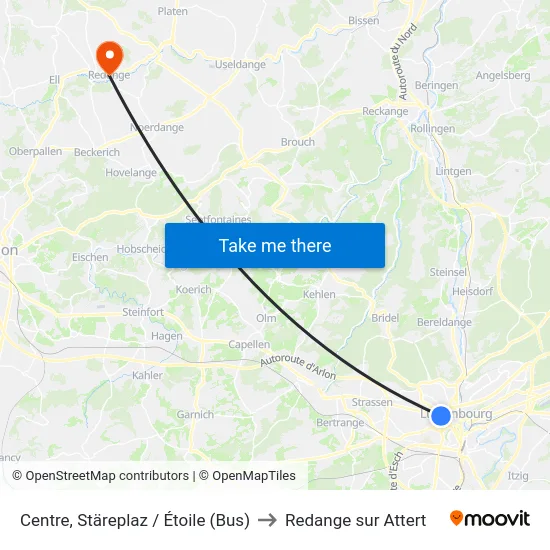Centre, Stäreplaz / Étoile (Bus) to Redange sur Attert map