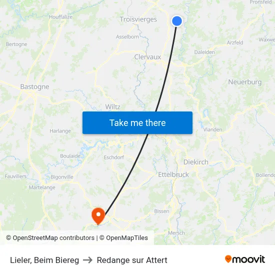 Lieler, Beim Biereg to Redange sur Attert map