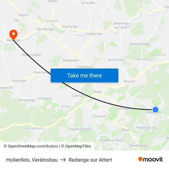 Hollenfels, Veräinsbau to Redange sur Attert map