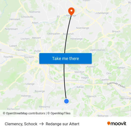 Clemency, Schock to Redange sur Attert map