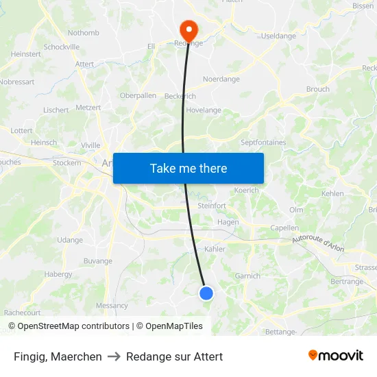 Fingig, Maerchen to Redange sur Attert map