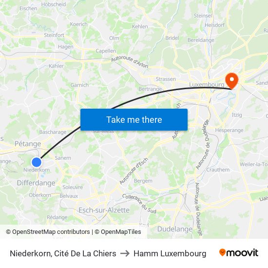 Niederkorn, Cité De La Chiers to Hamm Luxembourg map