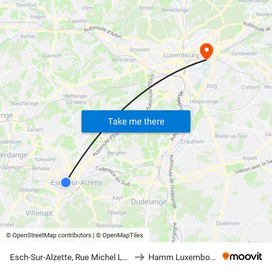 Esch-Sur-Alzette, Rue Michel Lentz to Hamm Luxembourg map