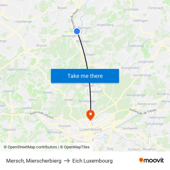 Mersch, Mierscherbierg to Eich Luxembourg map