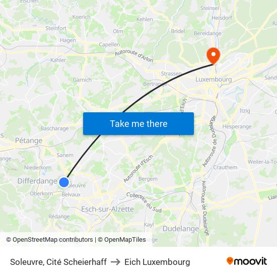 Soleuvre, Cité Scheierhaff to Eich Luxembourg map