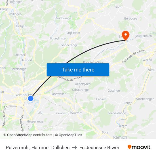 Pulvermühl, Hammer Dällchen to Fc Jeunesse Biwer map