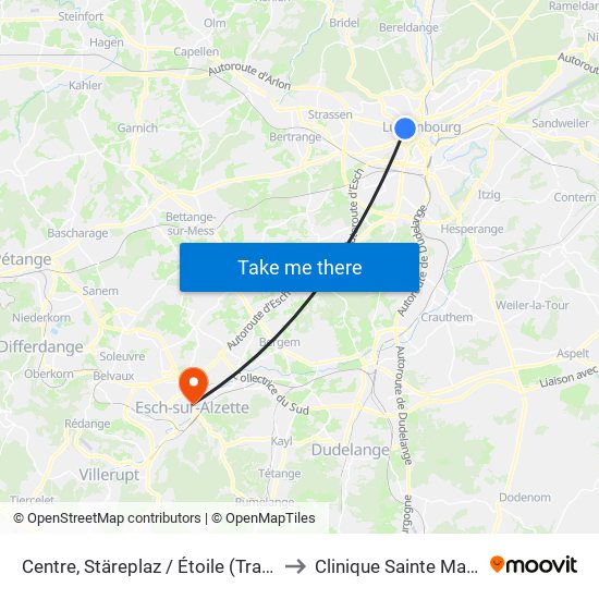 Centre, Stäreplaz / Étoile (Tram) to Clinique Sainte Marie map