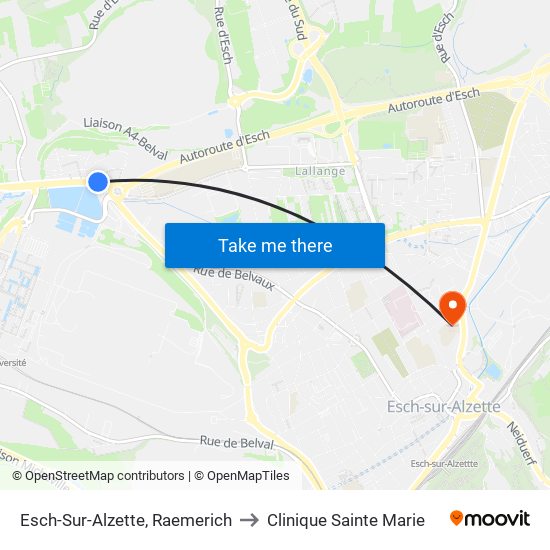 Esch-Sur-Alzette, Raemerich to Clinique Sainte Marie map