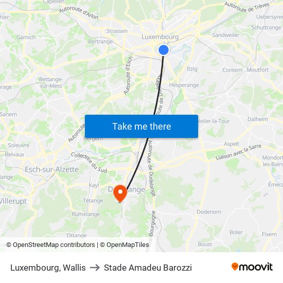 Luxembourg, Wallis to Stade Amadeu Barozzi map