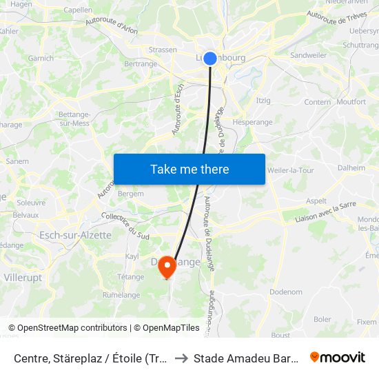 Centre, Stäreplaz / Étoile (Tram) to Stade Amadeu Barozzi map