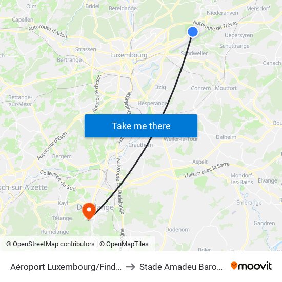 Aéroport Luxembourg/Findel to Stade Amadeu Barozzi map