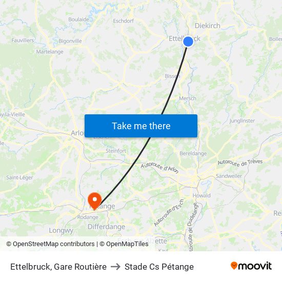 Ettelbruck, Gare Routière to Stade Cs Pétange map