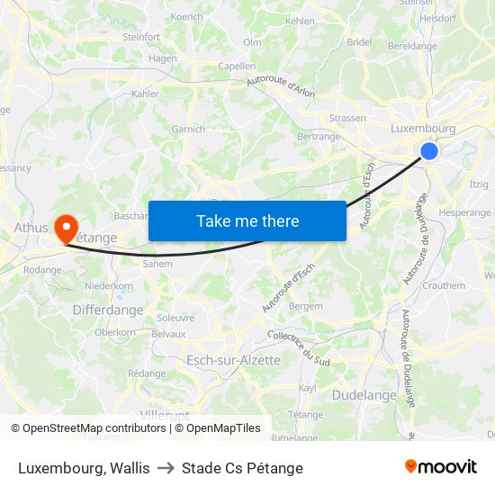 Luxembourg, Wallis to Stade Cs Pétange map