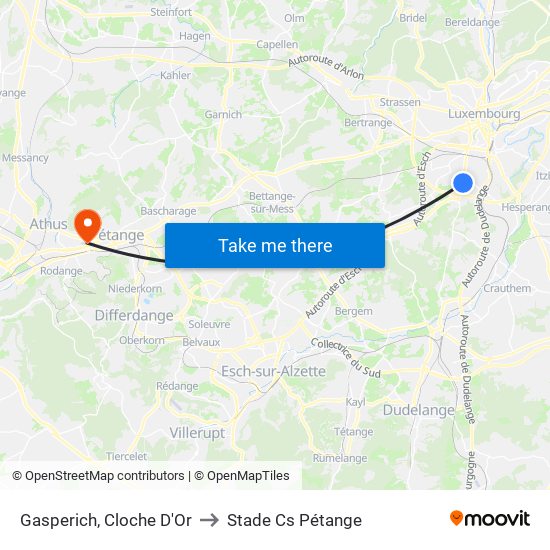 Gasperich, Cloche D'Or to Stade Cs Pétange map