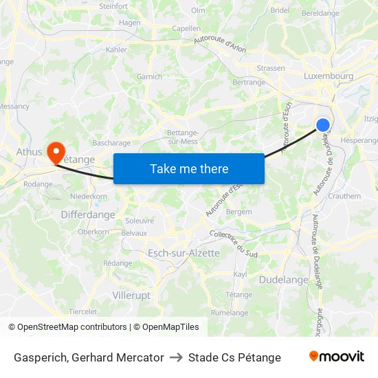 Gasperich, Gerhard Mercator to Stade Cs Pétange map