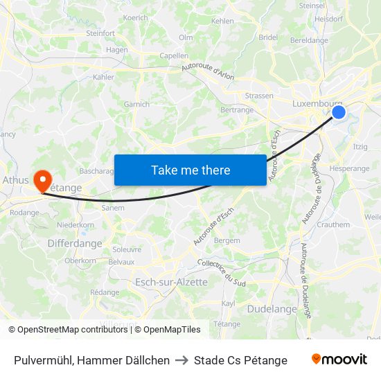 Pulvermühl, Hammer Dällchen to Stade Cs Pétange map