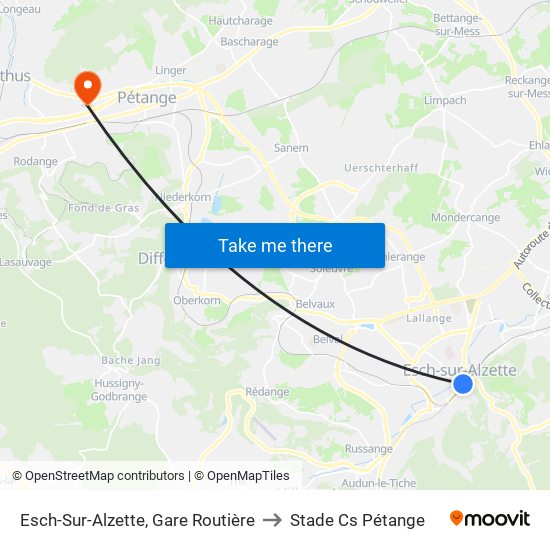 Esch-Sur-Alzette, Gare Routière to Stade Cs Pétange map