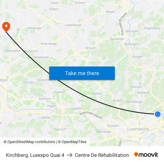 Kirchberg, Luxexpo Quai 4 to Centre De Réhabilitation map
