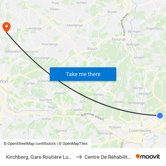 Kirchberg, Gare Routière Luxexpo to Centre De Réhabilitation map