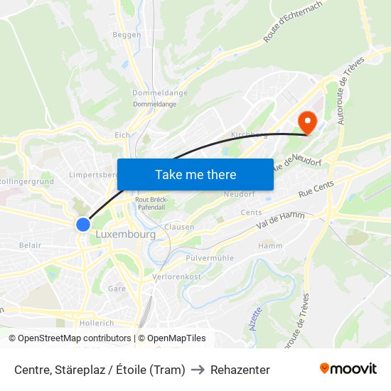 Centre, Stäreplaz / Étoile (Tram) to Rehazenter map