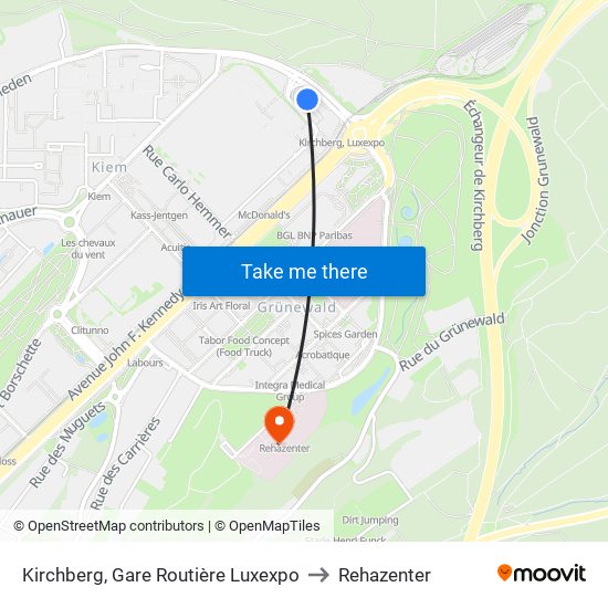 Kirchberg, Gare Routière Luxexpo to Rehazenter map