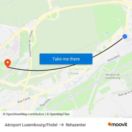 Aéroport Luxembourg/Findel to Rehazenter map