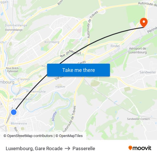 Luxembourg, Gare Rocade to Passerelle map