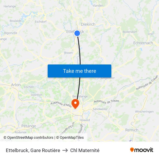 Ettelbruck, Gare Routière to Chl Maternité map