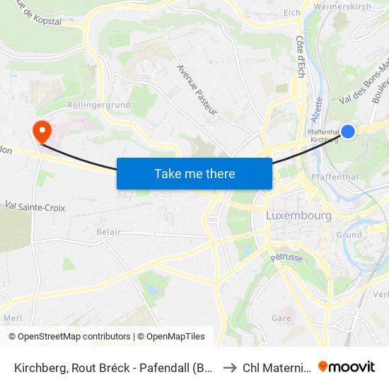 Kirchberg, Rout Bréck - Pafendall (Bus) to Chl Maternité map