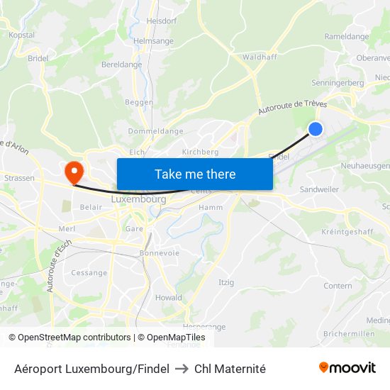 Aéroport Luxembourg/Findel to Chl Maternité map