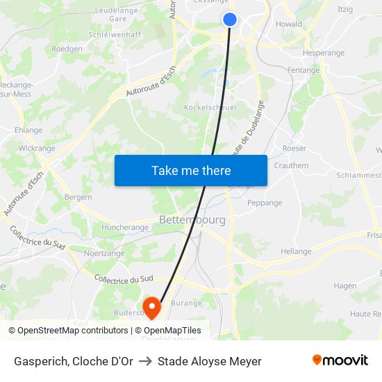 Gasperich, Cloche D'Or to Stade Aloyse Meyer map
