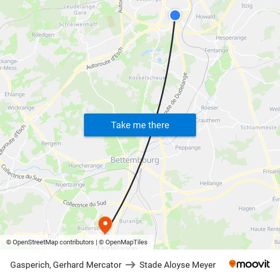 Gasperich, Gerhard Mercator to Stade Aloyse Meyer map