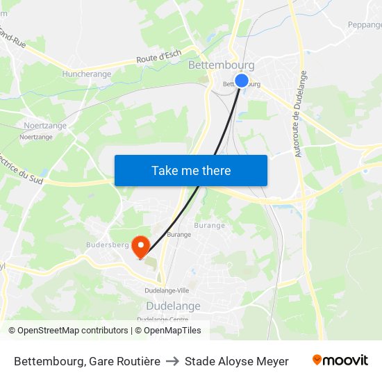 Bettembourg, Gare Routière to Stade Aloyse Meyer map