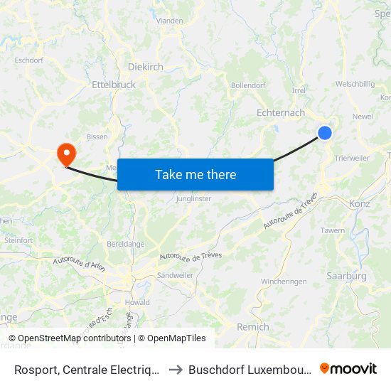 Rosport, Centrale Electrique to Buschdorf Luxembourg map