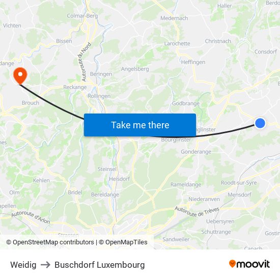 Weidig to Buschdorf Luxembourg map